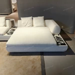 Modern L-Shaped Modular Boucle Sectional Sofa with Inset Marble Side Tables & Rounded Armrest Design